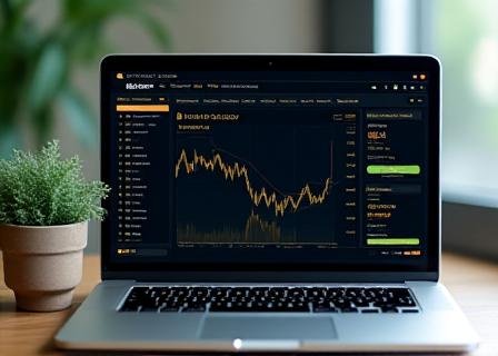 Modern laptop showing advanced trading algorithm interface on a wooden desk with a small sage plant