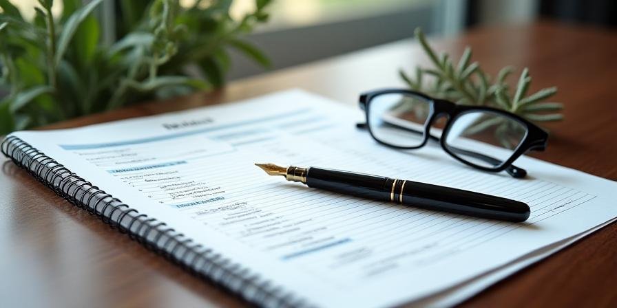 Professional legal and financial documents on a sage green background